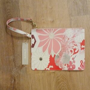 Chico's Breast Cancer Awareness White and Pink Floral Pouch